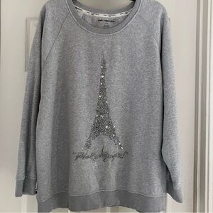 KARL LAGERFELD PARIS Eiffel Tower Embellished Crewneck Sweatshirt Grey Large L